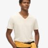 T-shirt met V-hals, slub en korte mouwen