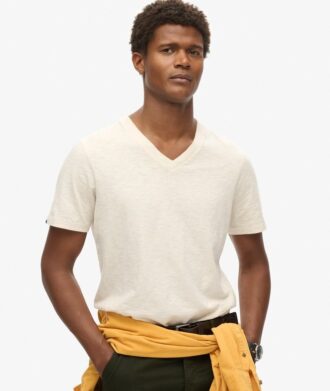 T-shirt met V-hals, slub en korte mouwen