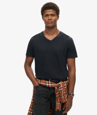 T-shirt met V-hals, slub en korte mouwen