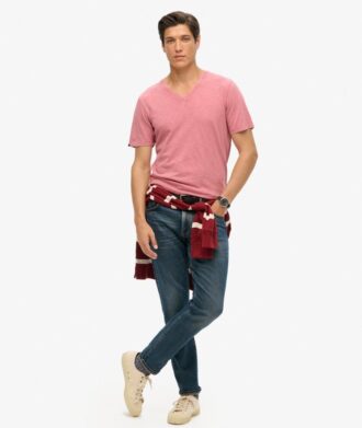 T-shirt met V-hals, slub en korte mouwen