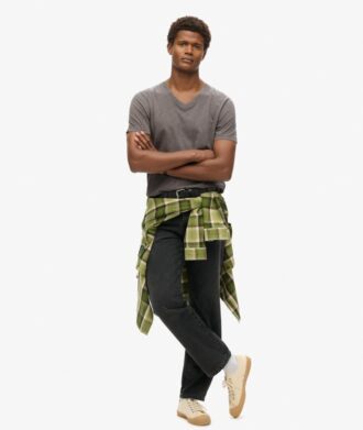 T-shirt met V-hals, slub en korte mouwen