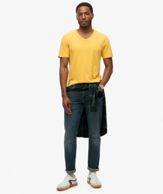 T-shirt met V-hals, slub en korte mouwen