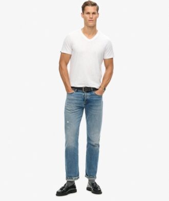 T-shirt met V-hals, slub en korte mouwen
