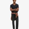T-shirt met V-hals, slub en korte mouwen