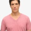 T-shirt met V-hals, slub en korte mouwen