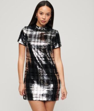 T-shirtjurk met hoge hals en pailletten