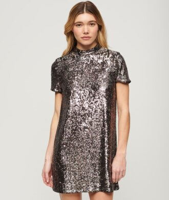 T-shirtjurk met hoge hals en pailletten