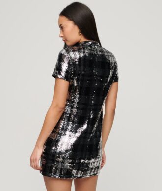 T-shirtjurk met hoge hals en pailletten