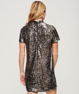 T-shirtjurk met hoge hals en pailletten