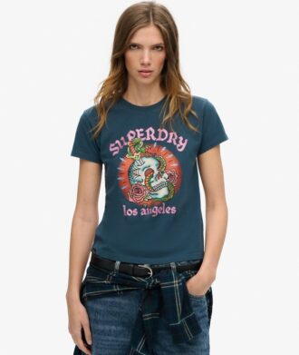 Tattoo Rhinestone T-shirt met getailleerde pasvorm