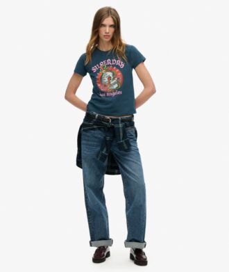 Tattoo Rhinestone T-shirt met getailleerde pasvorm