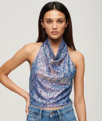 Top met cowl-hals en pailletten
