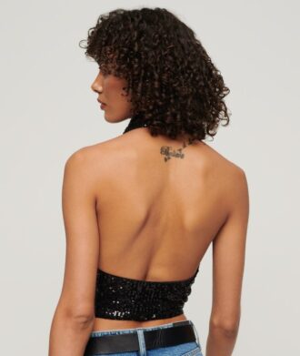 Top met cowl-hals en pailletten