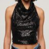 Top met cowl-hals en pailletten