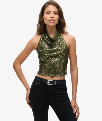 Top met cowl-halslijn en pailletten