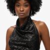 Top met cowl-halslijn en pailletten