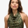 Top met cowl-halslijn en pailletten