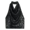 Top met cowl-halslijn en pailletten