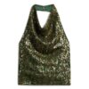 Top met cowl-halslijn en pailletten