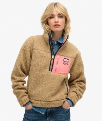 Vintage retro fleece trui met halve rits
