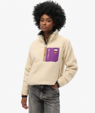 Vintage retro fleece trui met halve rits