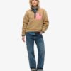 Vintage retro fleece trui met halve rits
