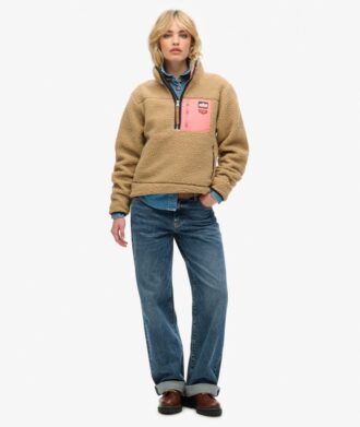 Vintage retro fleece trui met halve rits