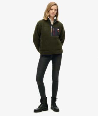 Vintage retro fleece trui met halve rits
