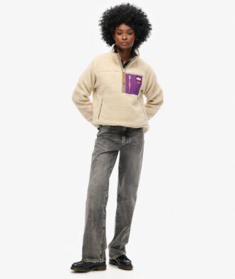 Vintage retro fleece trui met halve rits