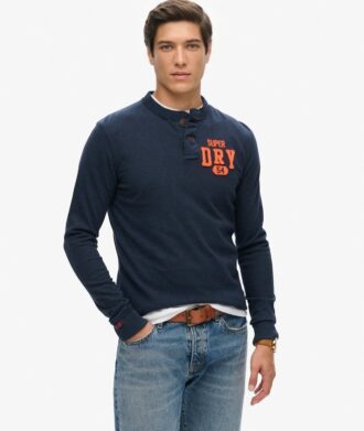 Vintage sportieve Henley-top met lange mouwen