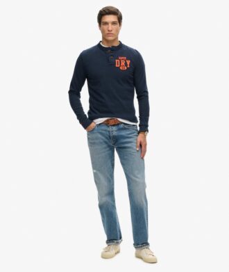 Vintage sportieve Henley-top met lange mouwen
