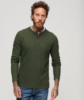 Wafelpatroon shirt met lange mouwen en halve knoopsluiting
