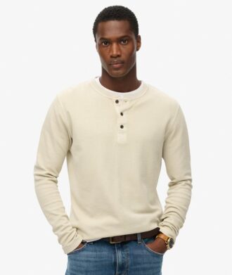 Wafelpatroon shirt met lange mouwen en halve knoopsluiting