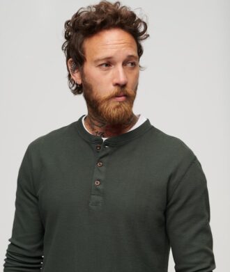 Wafelpatroon shirt met lange mouwen en halve knoopsluiting