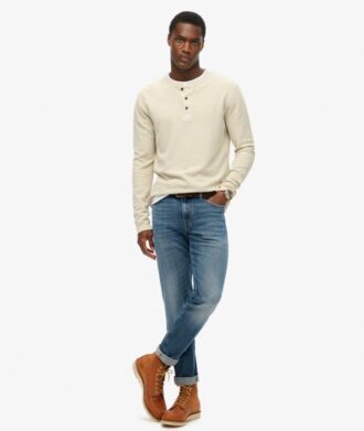 Wafelpatroon shirt met lange mouwen en halve knoopsluiting